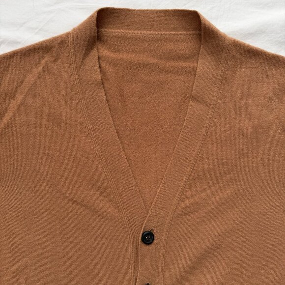 FERRAGAMO Camel Cashmere Cardigan V-Neck Sweater M/L - Picture 3 of 12